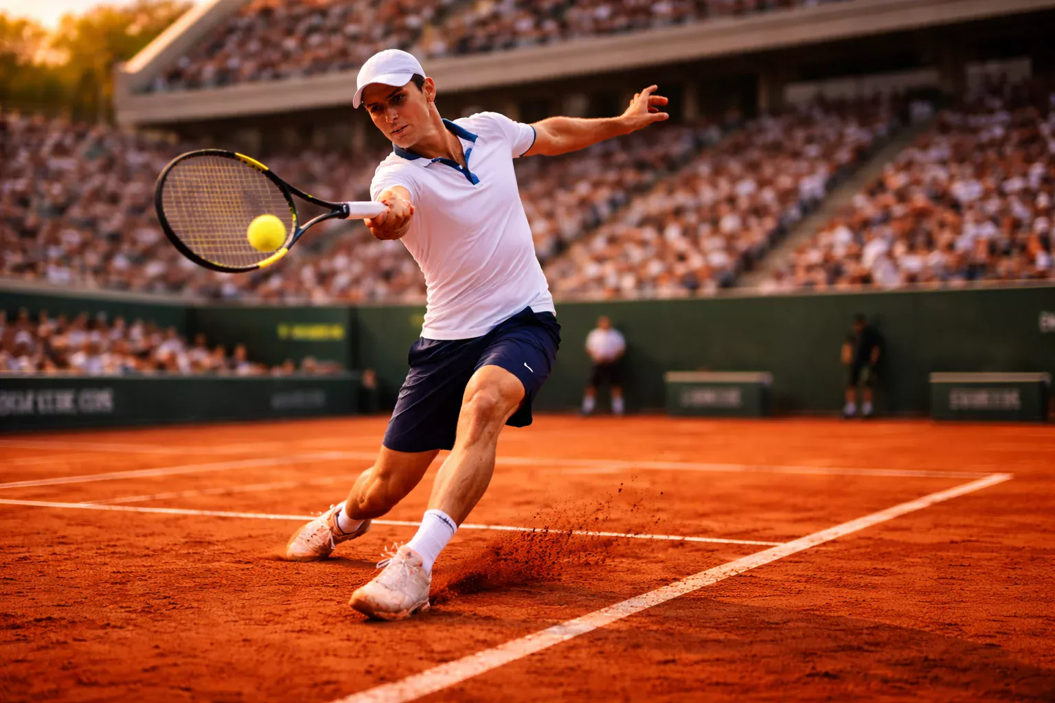 Joueur de tennis sur terre battue à Roland Garros sous les projecteurs